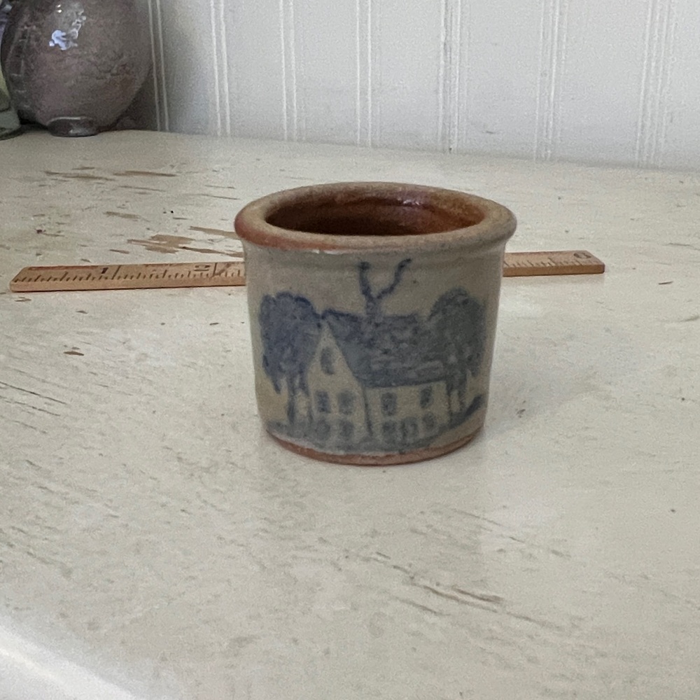 1990 Miniature Salt Glazed Stoneware Dollhouse house Crock 2"